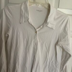 Eileen Fisher White Collared Buttoned Shirt Size M